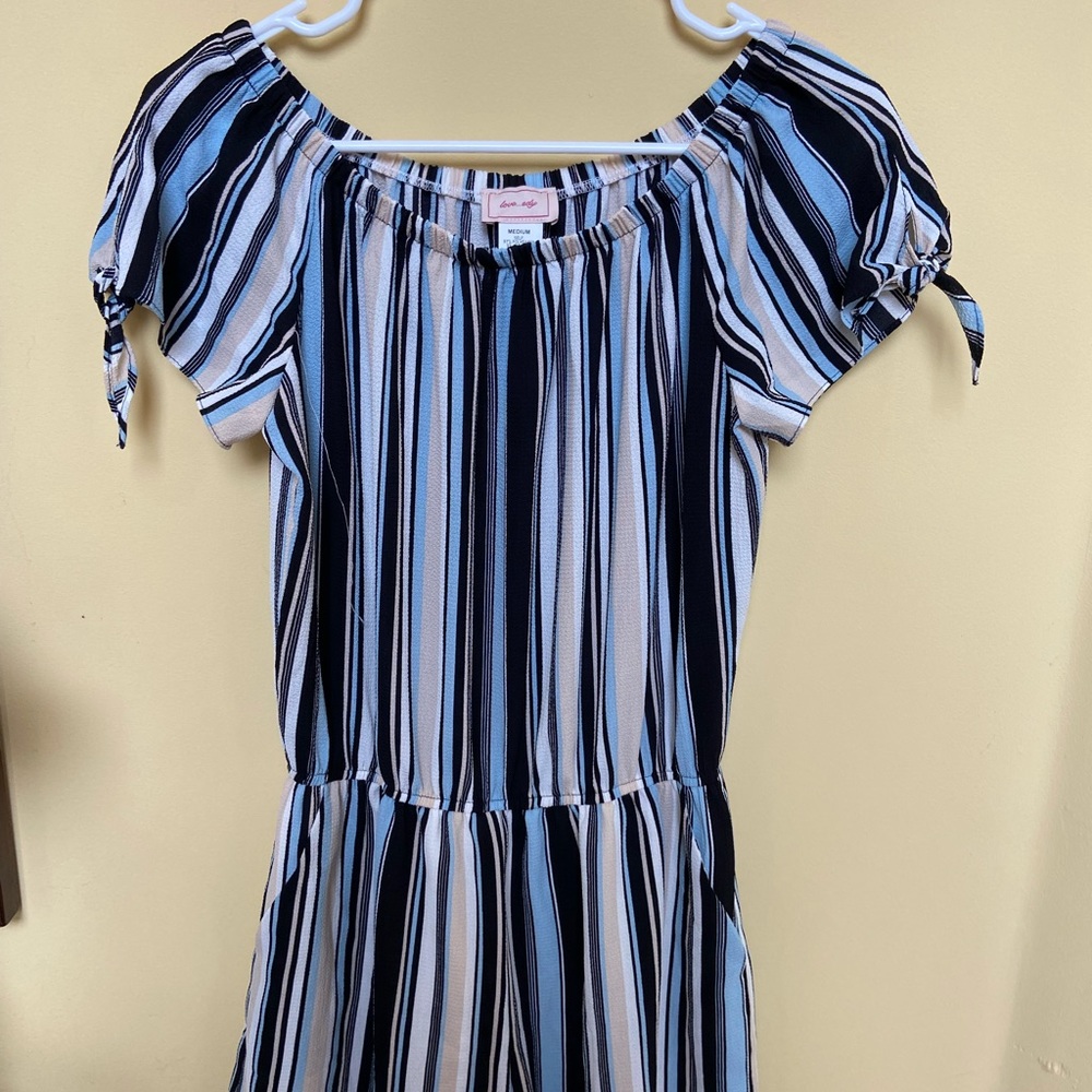 Striped Over the Shoulder Romper Size: M